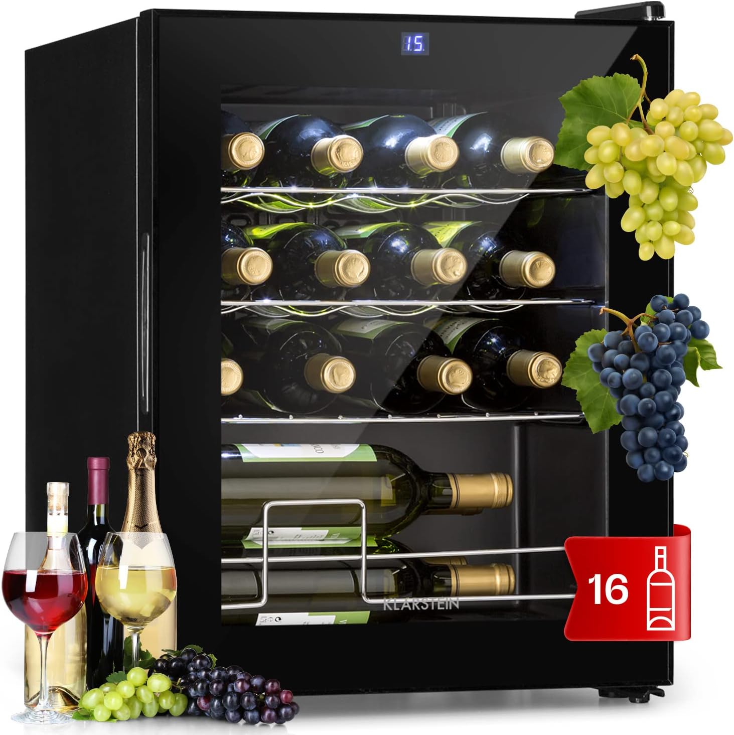 Klarstein Shiraz Slim Wine Fridge - Energy Efficiency Class A 5-18°C 42 dB Soft Touch Control Panel, LED Lighting, Freestanding