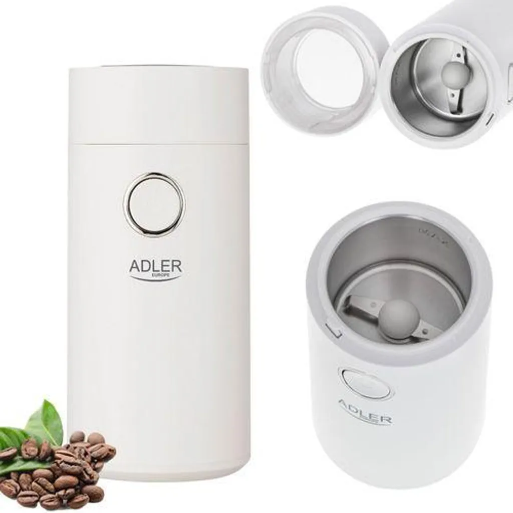 JUNG ADLER AD4446WS Electric Coffee Grinder, White, 150W, Electric Coffee Bean Mill, 75g Capacity, Stainless Steel Blades, for Coffee, Espresso