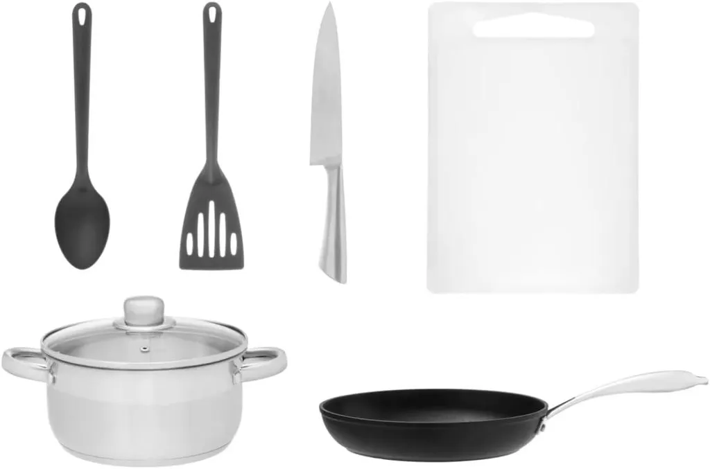 JUNG Maku Starter Kitchen Set, 6 pieces, Gift Idea, 20cm Pot & 26cm Pan, Spatula, Ladle, Cutting Board, Chef's Knife, Cookware Set