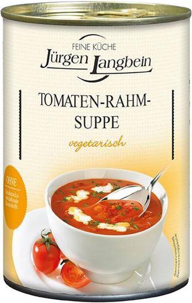 Rila Jürgen Langbein Tomato Cream Soup 400g Can Fruity Taste Ready to Eat Vegetarian No Flavor Enhancers 400g
