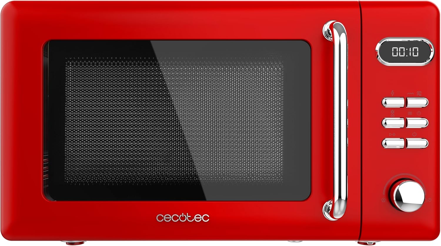 Cecotec Proclean 5110 20L Retro 700W 5 Level Digital Microwave with Grill - 60 Minutes Timer - 8 Programs and Defrost Mode - Vintage Red