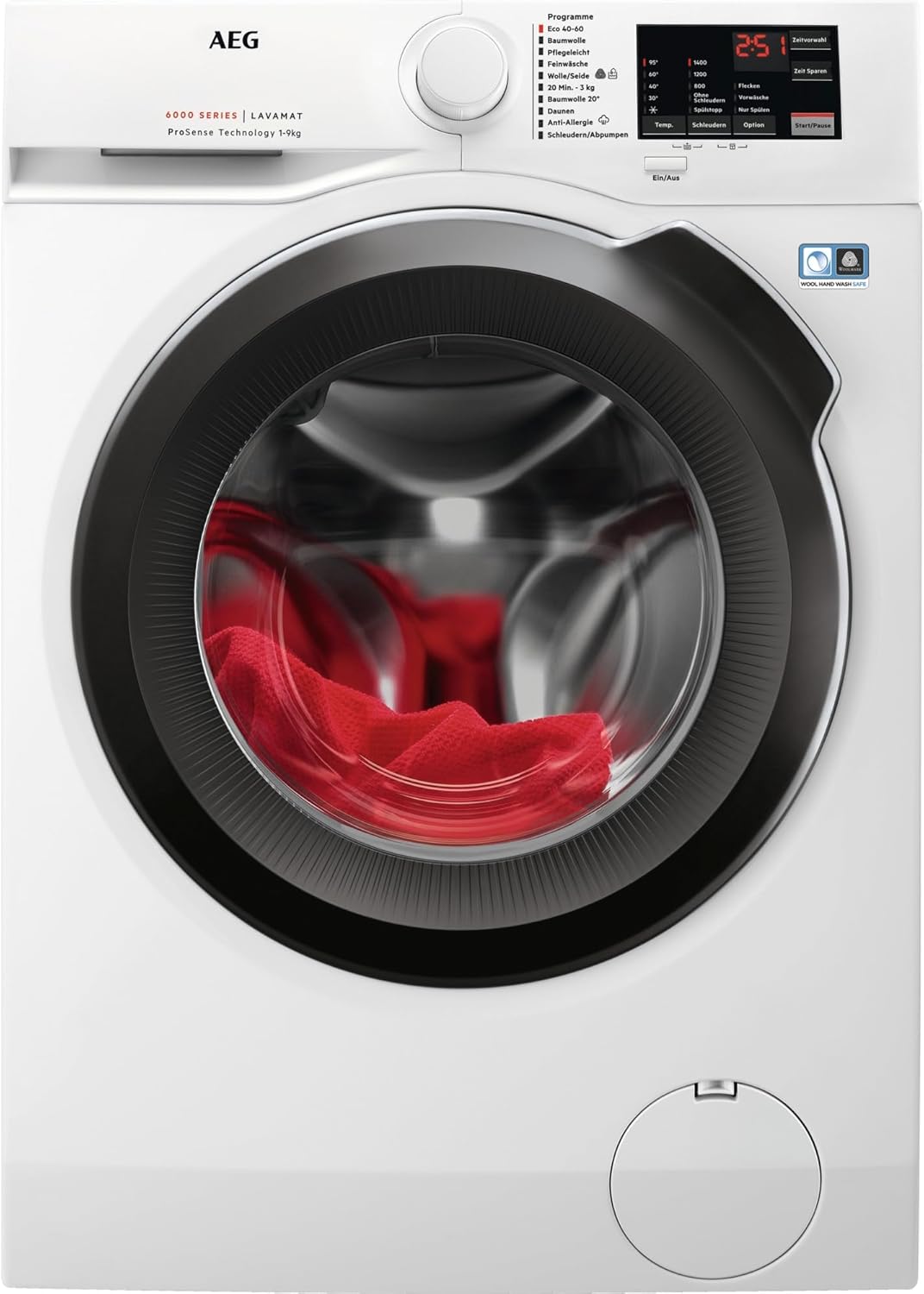 AEG L6AMZ49FL Washing Machine, Series 6000 with ProSense®, 9.0 kg, Quiet, Automatic Volume, Refill Function, Child Lock, Gentle Drum, Water Stop, 1400 rpm