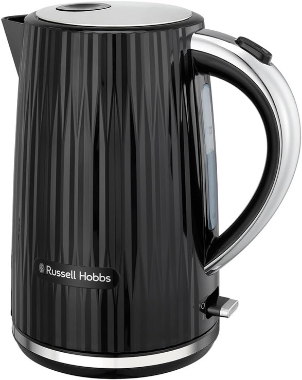 Russell Hobbs Kettle [1.7 L 2400 W] Eden Black, Stainless Steel Accents (Removable Limescale Filter, Lid Opening at the Touch of a Button, Water Level Indicator, Luminous Switch, BPA-Free) Tea Maker