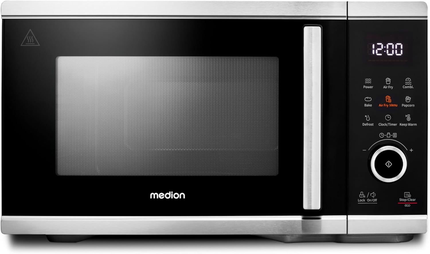 MEDION Microwave with Hot Air Fryer Function (25 liters, 1,500 watt hot air, 900 watt microwave, 9 automatic programs, popcorn button, defrost function, LED display, MD11499)