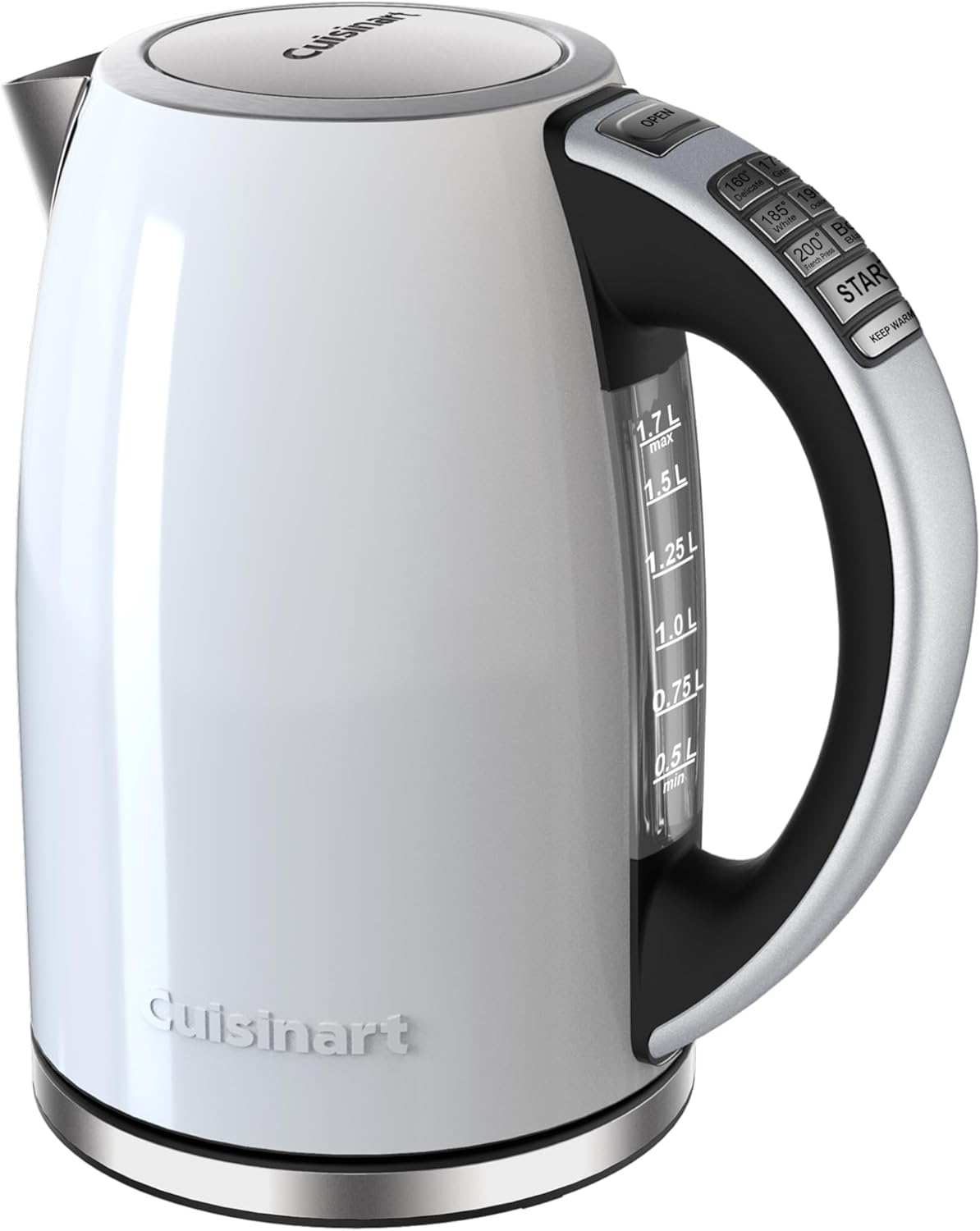 Cuisinart - Hervidor eléctrico inalámbrico de acero inoxidable de 1.7 liters with 6 temperatures preestablecidas (white), CPK-17
