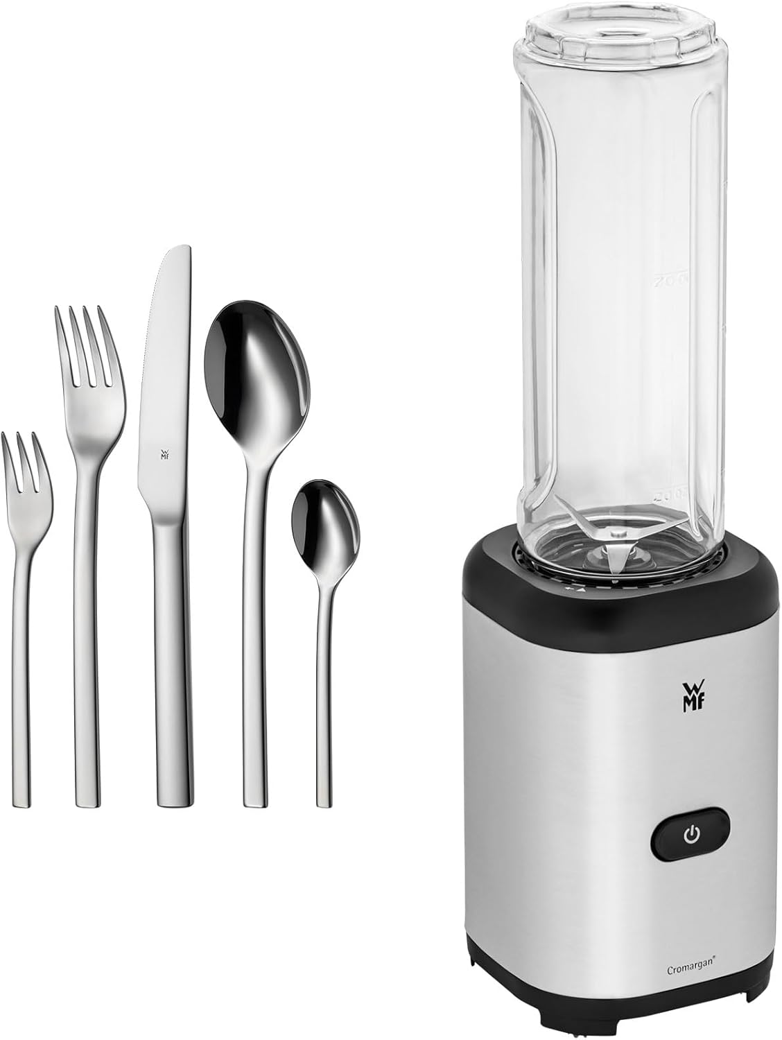 WMF Tavira Cutlery Set for 12 People, 60 Pieces, Monobloc Knife, Polished Cromargan Stainless Steel and Cult X Mix & Go Mini Smoothie Maker, 300 Watt, Tritan Plastic Bottle