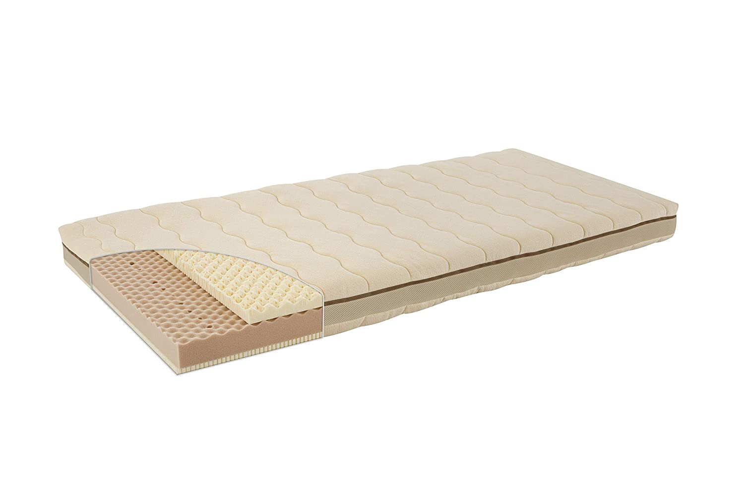 Traeumeland Träumeland T080273 Kind- & Jugendmatratze Naturstern 100 x 200 cm - Naturmatratze mit Bezug aus kbA-Baumwolle und hervorragendem Liegekomfort dank Naturlatex in innovativem Sandwichaufbau, mehrfarbig