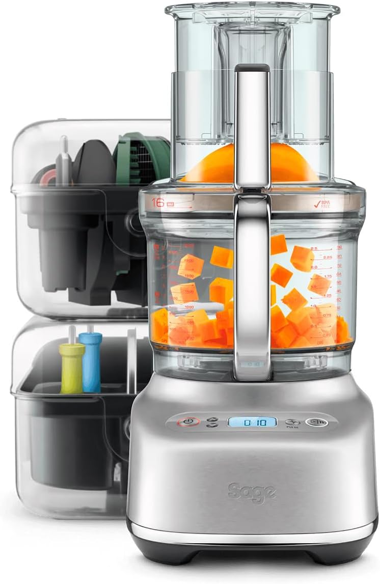 Sage - The Paradice 16 - Food Processor including Paradice Kit - Cube, Slice, Knead, Slice, Slice, Grate, Chop, Puree, Chop, Mix - 900W, 0.55\" Chute - Brushed Stainless Steel