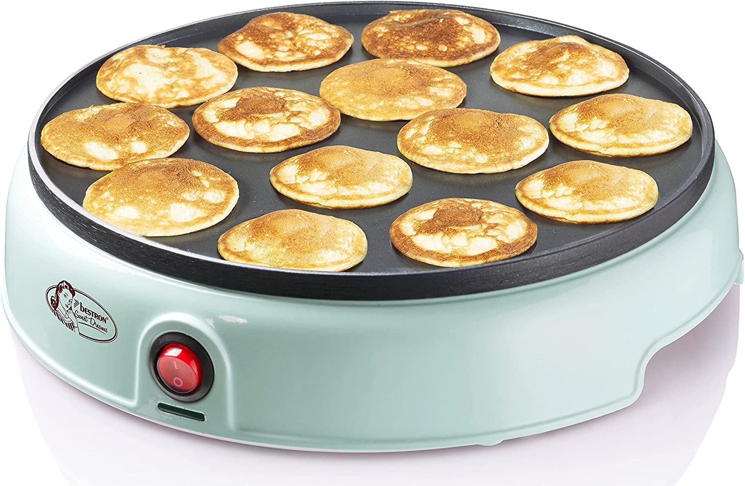 Bestron Poffertjes Maker in Retro Design and Dough Scoop with Scale for 700 ml