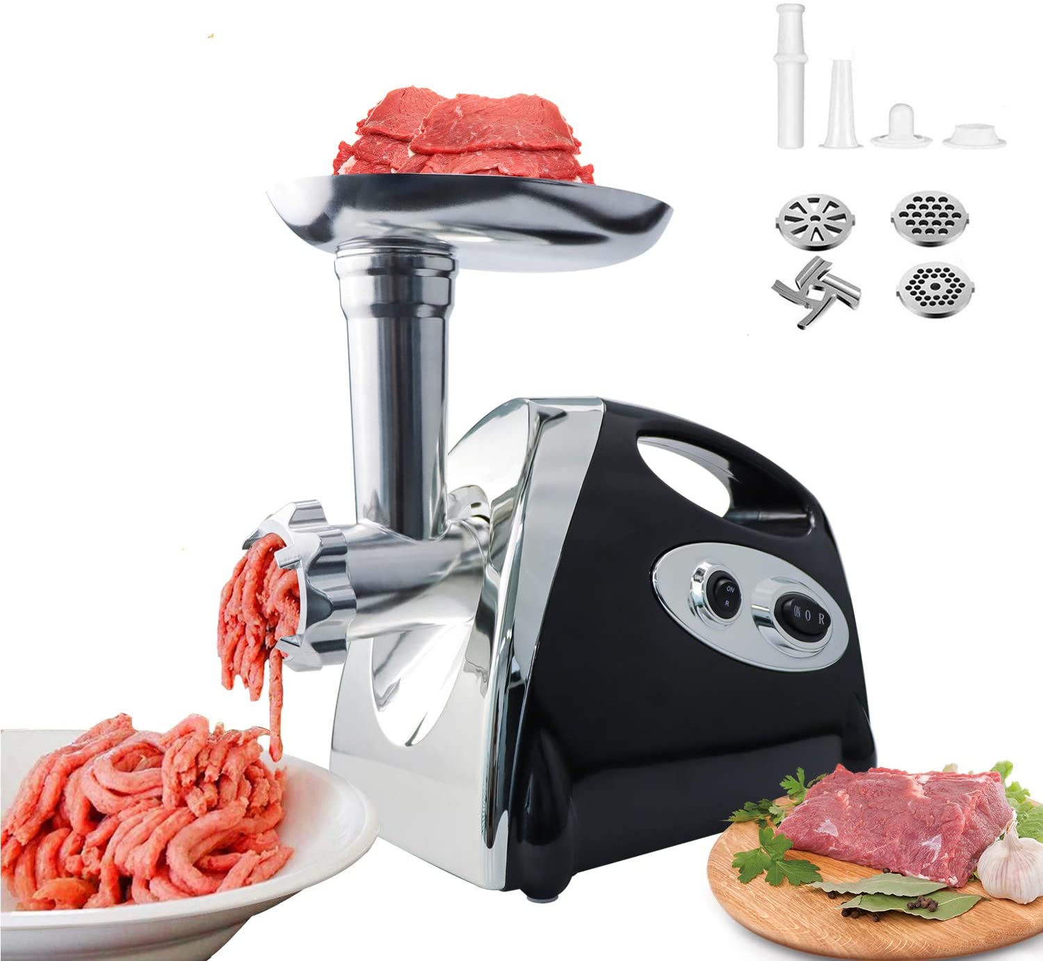 BenRich 2800 Watt Electric Meat Grinder Sausage Filler Stainless Steel Powerful Copper Motor Black