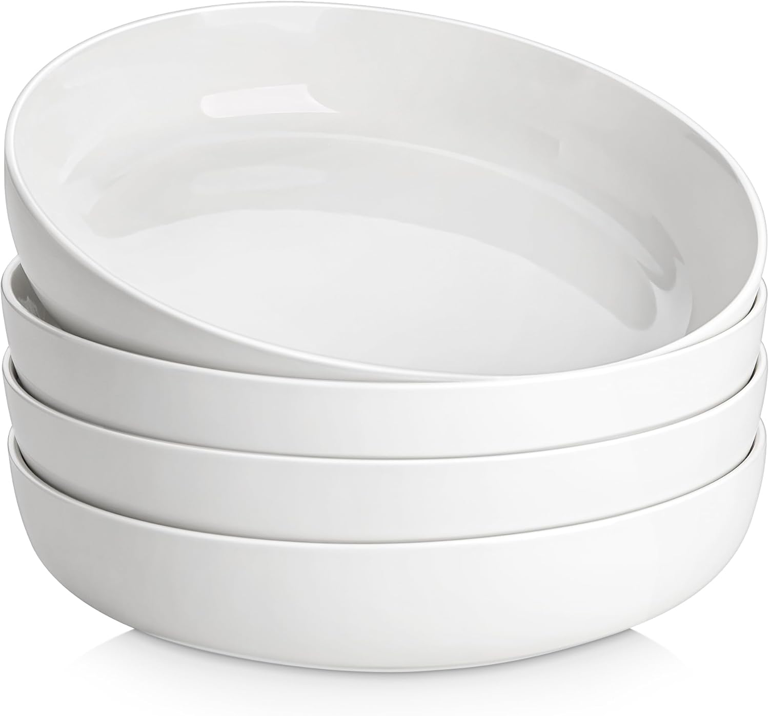 MALACASA Luna Series Soup Bowls, Set of 4, 1440 ml Porcelain Pasta Bowl Set, Diameter 23.1 cm Width and Flat Spaghetti Deep Plates, Pasta Bowls, Large Salad Bowls, White Series