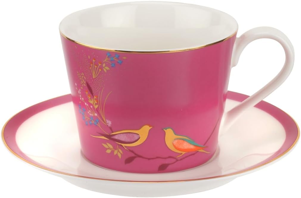 Sara Miller for Portmeirion Chelsea Cup and Saucer, Ceramic Pink, 230 x 185 x 95 cm