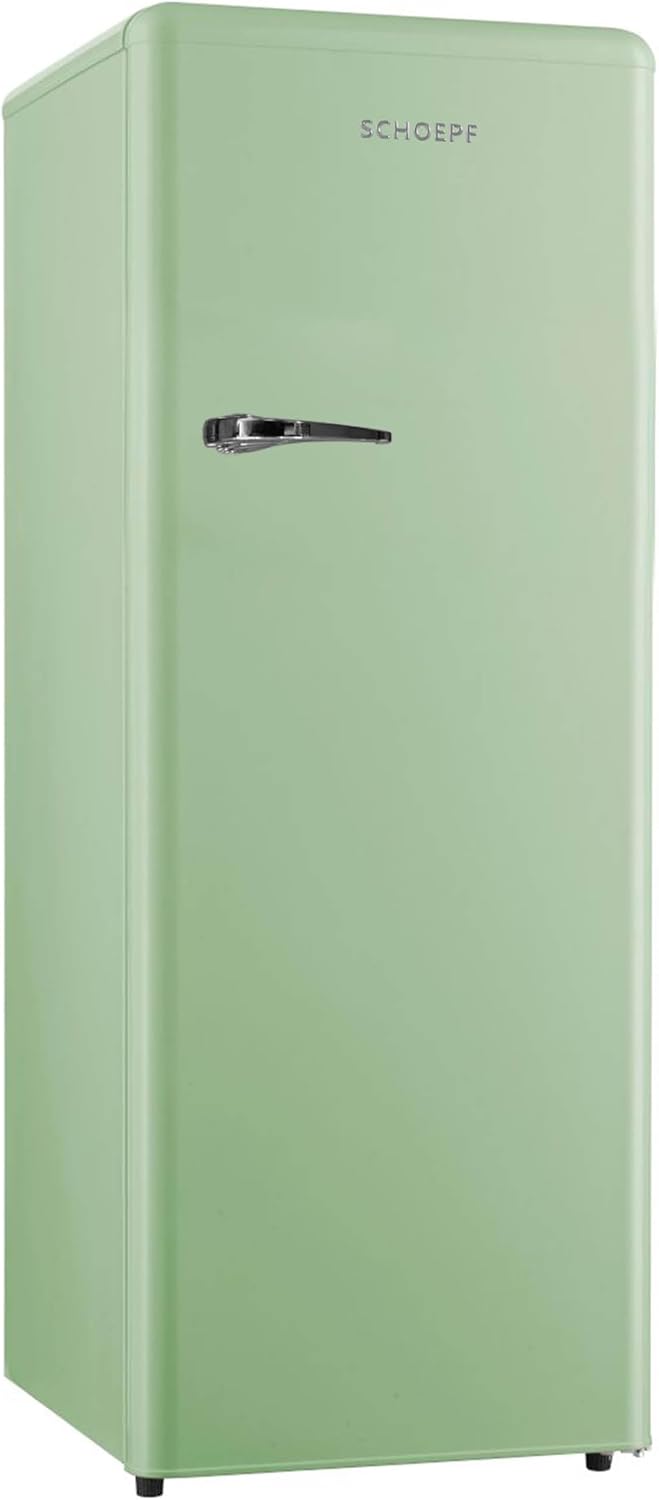 SCHOEPF RKS245 Full Room Fridge 145.6 cm - Retro Design - 238 L - LED Lighting - Height Adjustable Feet - 40 dB - Freestanding - Vintage Look - Drinks Fridge, Standard Fridge (Green)