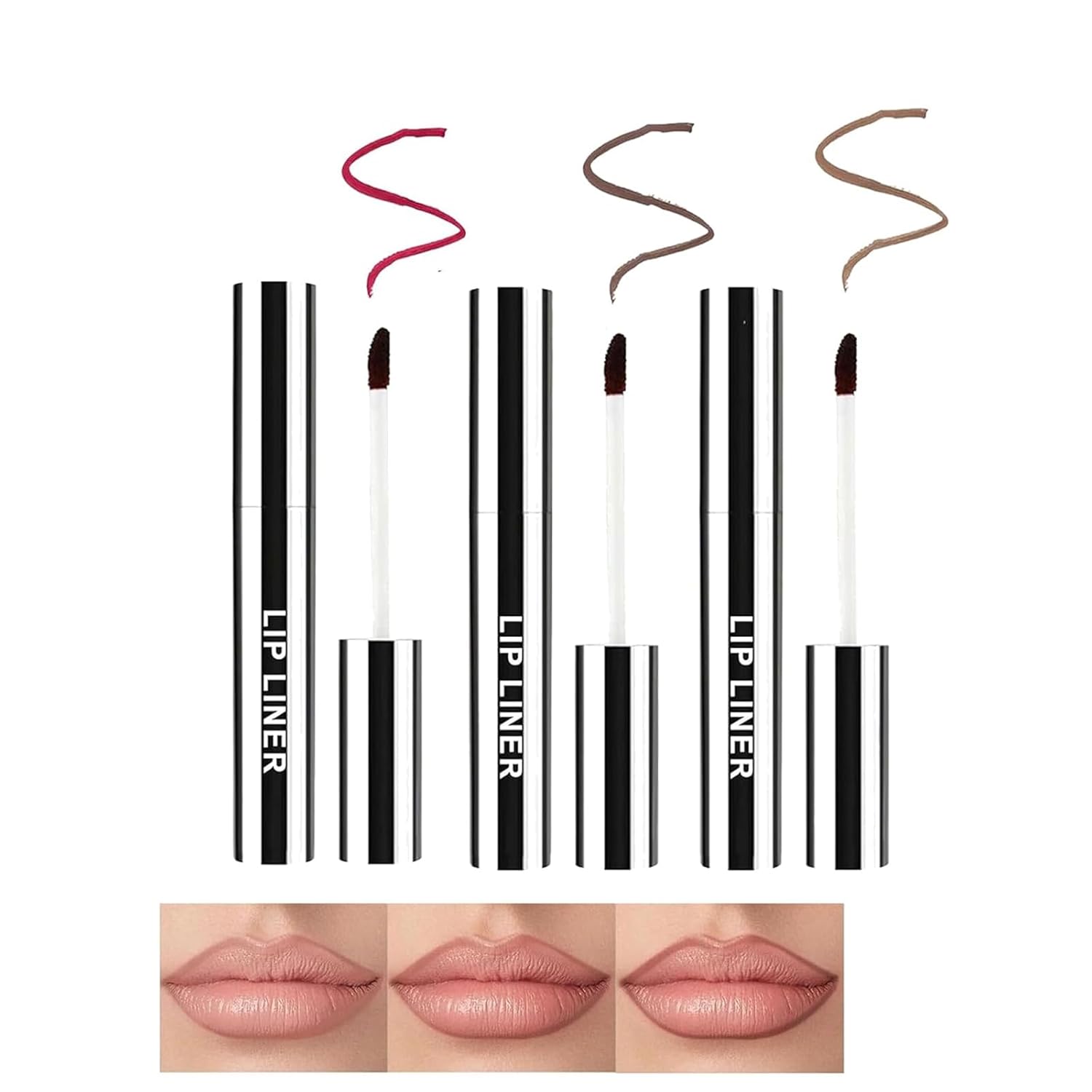 Peel Off Lip Liner, Lip Liner Peel Off Lip Liner Tattoo, 3 Pieces Lip Liner Peel Off Tattoo Lip Liner with Matte Finish, Waterproof, Transfer Resistant, Highly Pigmented Color (Brown/Dark Brown/Wine