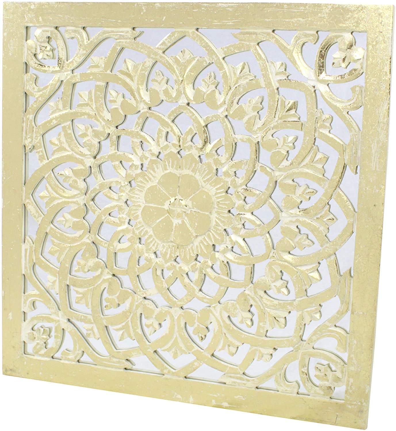 DARO DEKO Daro Decoration Wood Wall Picture Ornaments With Mirror Gold 60Cm X 60Cm