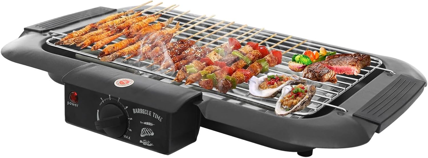 Gqouur Electric Grill Table Grill 2000 W Electric BBQ Grill U-Shaped Heating Tube 90-350°C 6 Gears Adjustable Teppanyaki Grill Plate Smokeless Non-Stick Indoor/Outdoor Grill for Family Celebrations Barbecue