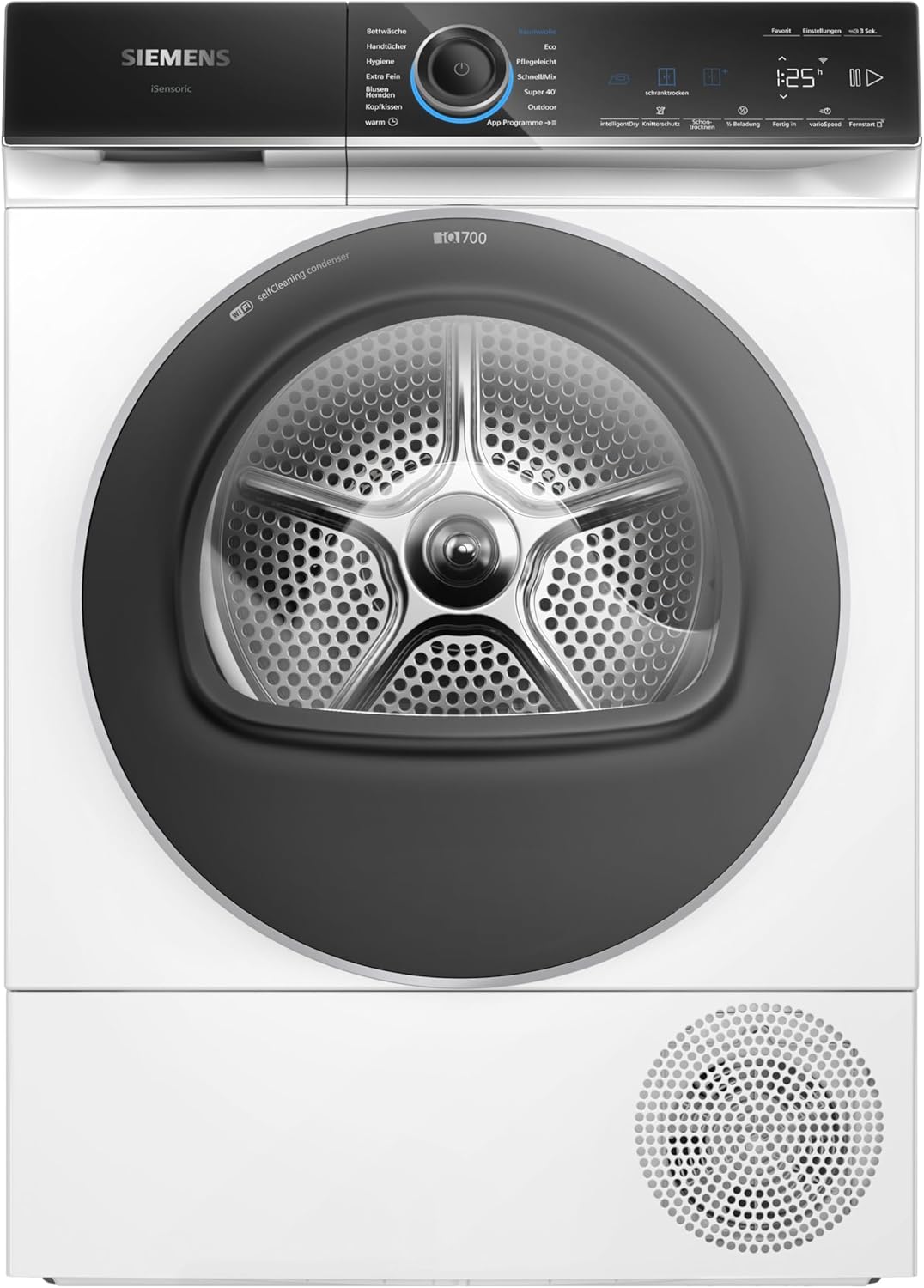 Siemens WQ46B2D41 iQ700, Heat Pump Dryer 9 kg, Extremely Quiet, VarioSpeed, Half Load, Wrinkle Protection, autoDry, Connect to Washing Machine via Home Connect, Self-Cleaning, White
