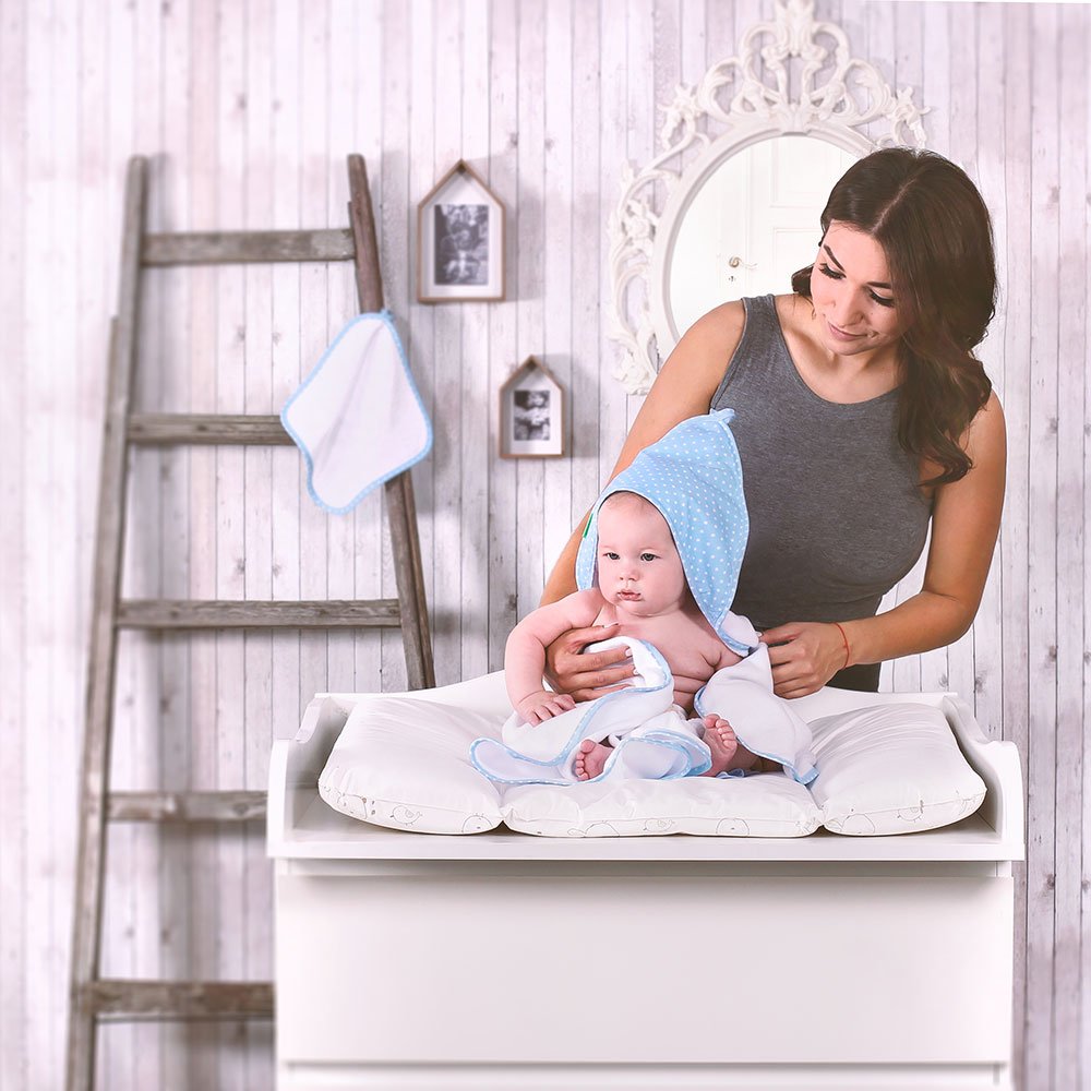 Lulando Hooded Bath Towel Washcloth Bath Towel Toweling Bath Robe Hooded Towel & Wash Mit Starter Pack (80 x 100 cm). Warm and comfortable Terry Cloth Bath Towel for Babies and Toddlers