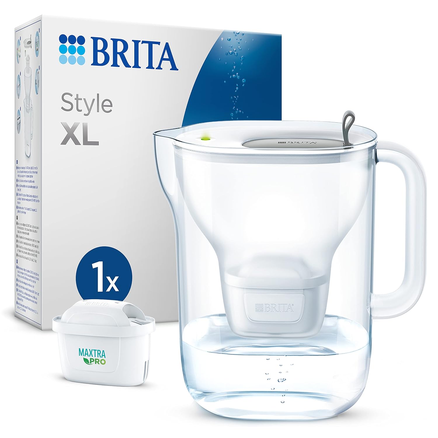 BRITA Style XL Water Filter Jug Light Gray (3.6 L) Includes 1 Maxtra Pro All-in-1 Cartridge - Large Filter in Modern Design for the Fridge to Reduce Limescale, Chlorine, Lead & Copper