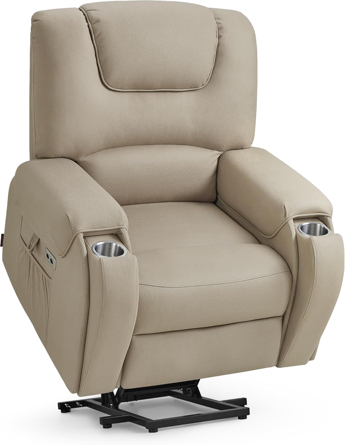 MCombo Store M MCombo 7252 Electric TV Chair with Standing Aid, with Massage & Heating, Recliner Chair with Reclining Function up to 145°, 35D Full Foam Seat Cushion, Hidden Cup Holder (Microfibre, Beige Brown)