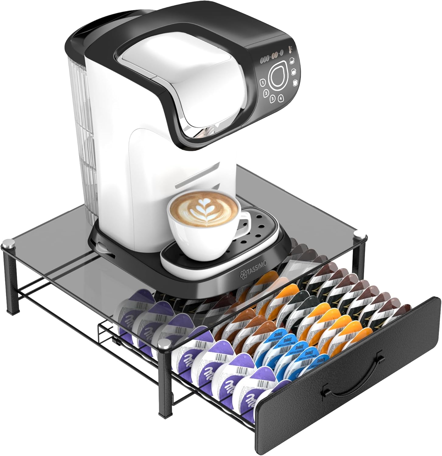 HFHOME Store Capsule Holder for Tassimo Capsules Storage, 64 Coffee Capsules Holder, Metal Capsule Dispenser, Practical Coffee Capsules Holder, Capsule Rack for Tassimo Machine