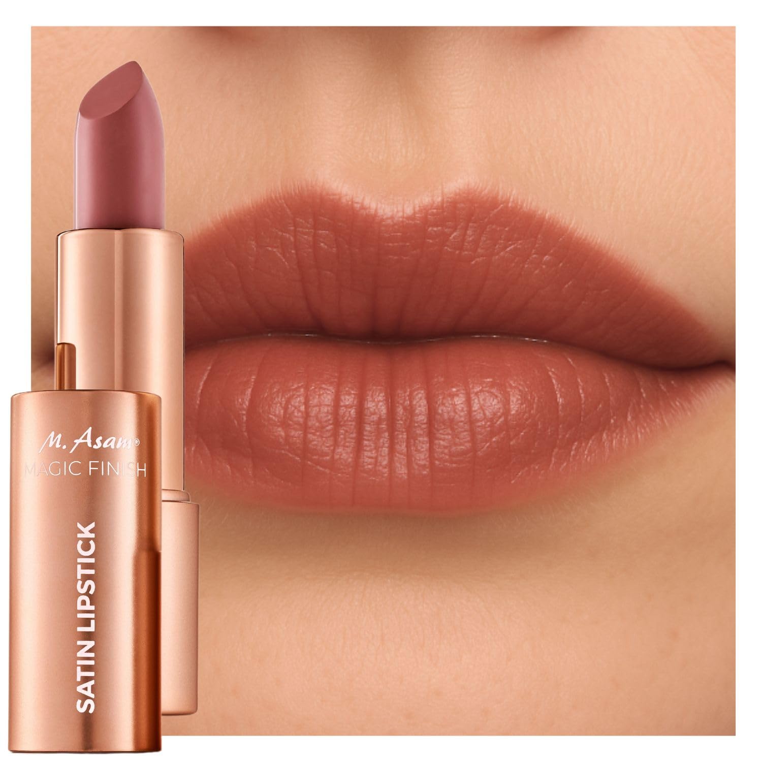 M. Asam Magic Finish Satin Almond Lipstick (4g) - Long Lasting Satin Lipstick in Warm Almond Tone, 4-in-1: Volume Peptide, Lip Balm, Moisture & Durability, Enhanced Lip Volume