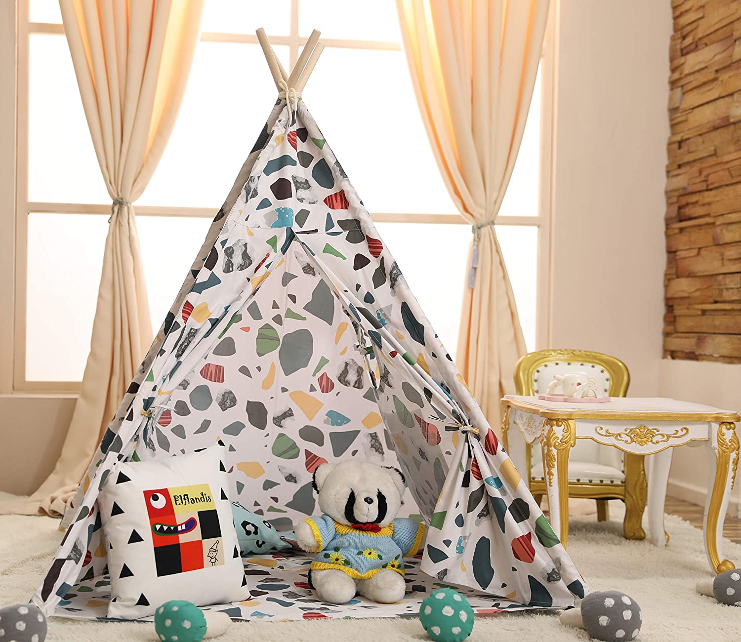 Ecowelle Elflandis Teepi cotton kids play tent with mat and storage bag.