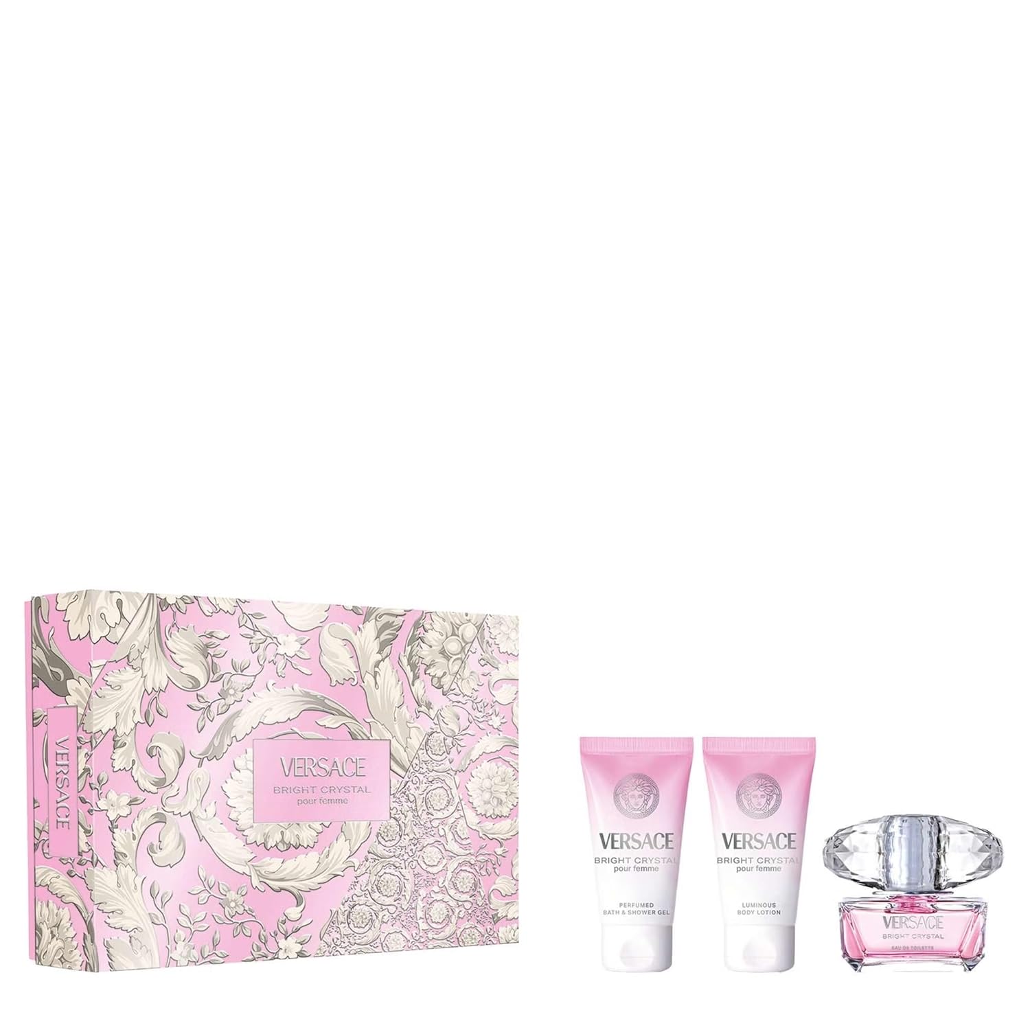 Versace Bright Crystal Eau de Toilette Gift Set 2025-50 ml EDT, 50 ml Body Lotion and 50 ml Shower Gel