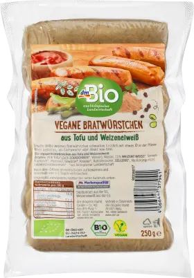 dmBio Bratwursts, tofu & wheat protein, 250 g