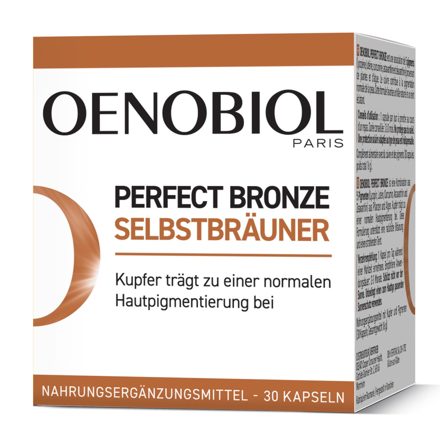 Oenobiol PERFECT BRONZE Self-Tanning 1-5 Concentrated Pigments, 100% Vegetable Origin - Dietary Supplement 30 Capsules - 16 g - 1 Month