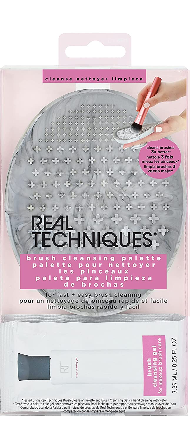 Real Techniques Brush Cleaning Palette with Brush Cleaning Gel Sample for Makeup Brushes, ‎gray