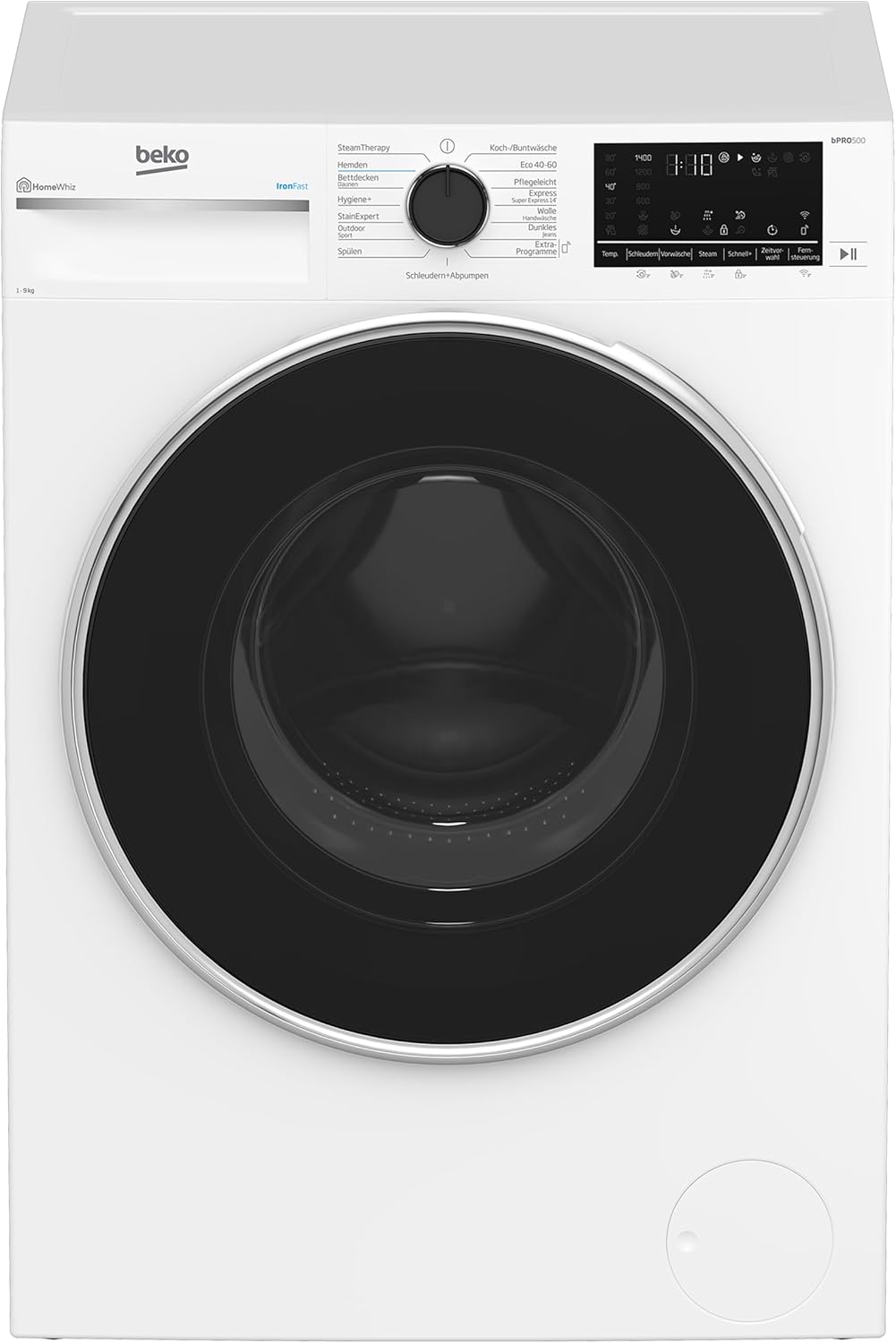 Beko Stiftung Warentest GUT (2.1)*, washing machine 9 kg, 1400 rpm, steam function, suitable for allergy sufferers, refill function, AquaWave gentle drum, B5WF69410W, white