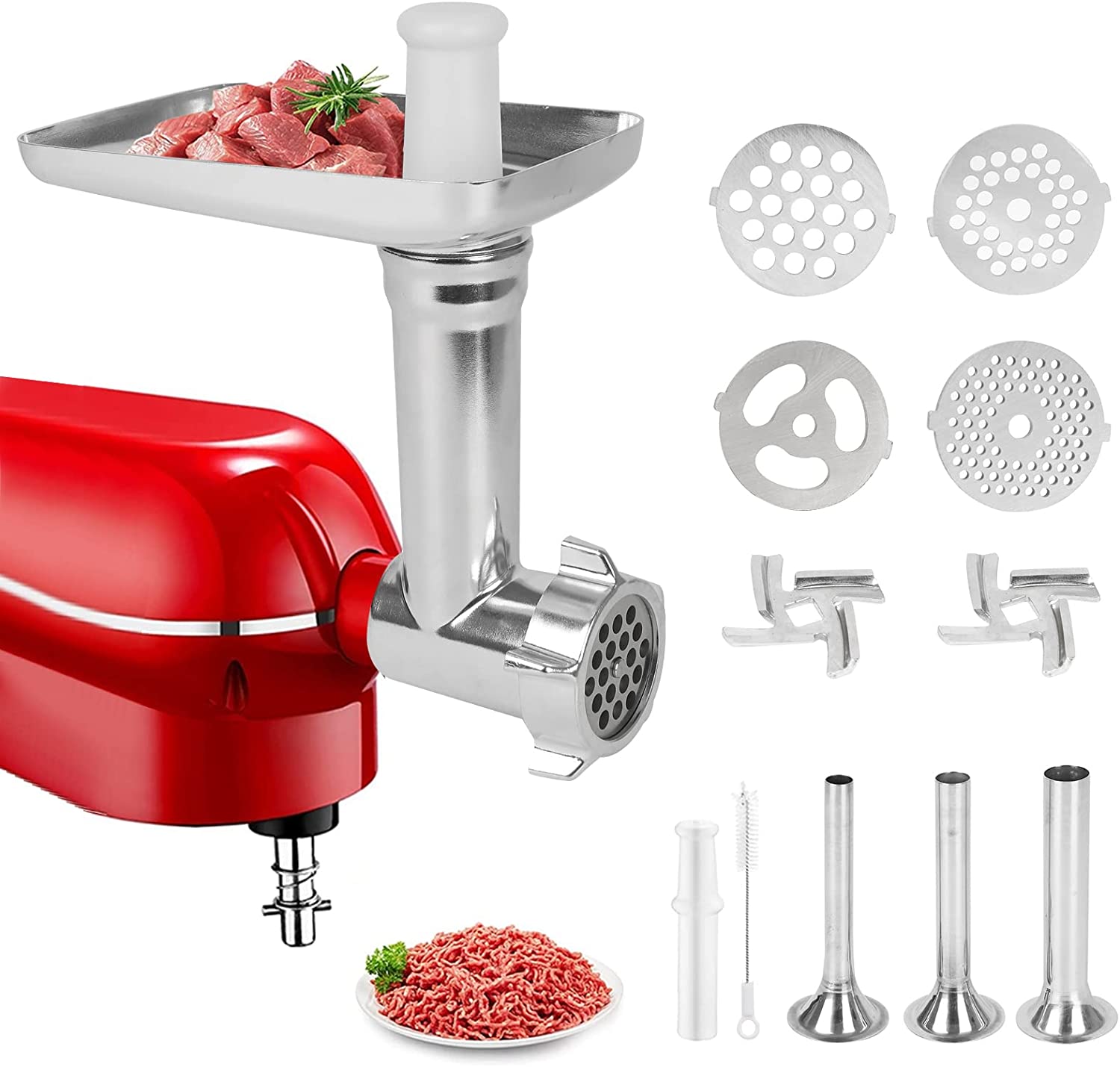 TOPQYY Meat Grinder Attachment for Kitchen Aid Accessories, Meat Grinder, Sausage Filler, Stainless Steel Stuffer Accessories, Meat Mincer, Electric Accessories, Filling Pipes, Funnel Nozzles, Kneading Machine, Filling Tubes (A)