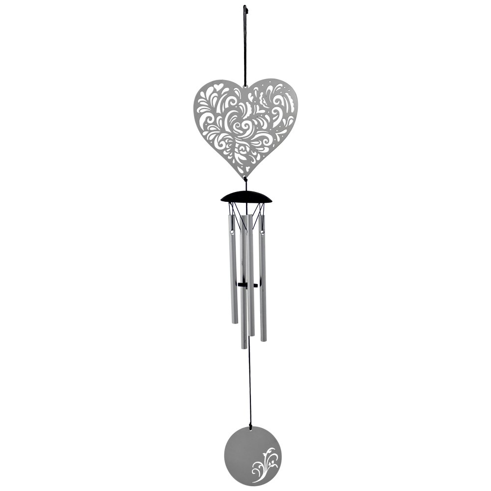 Woodstock Chimes Flhe Heart Flourish Chime – Silver