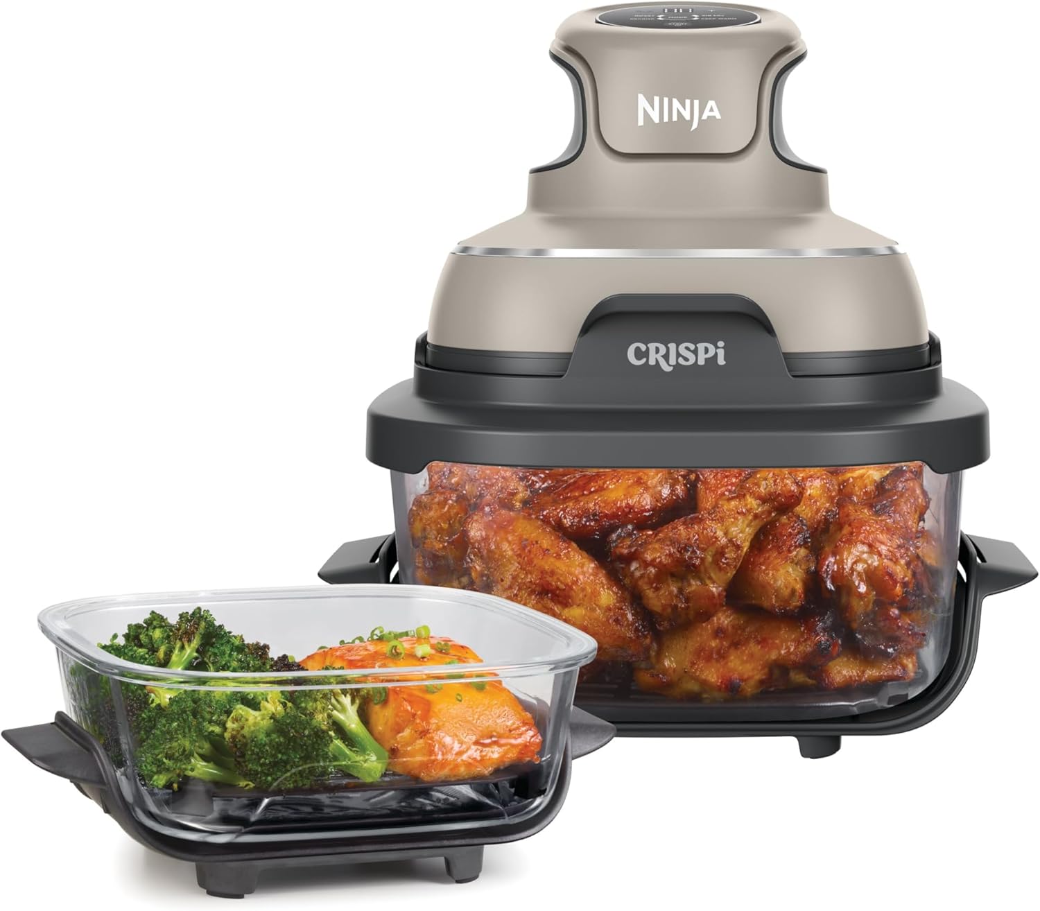 Ninja CRISPi Portable Airfryer Hot Air Fryer 3.8L 4-in-1: Hot Air Frying, Roasting, Keeping Warm, Recrisp, Compact, 6 Servings, 2 x Removable Glass Containers & Lids, 1700W, Stein FN101EUST