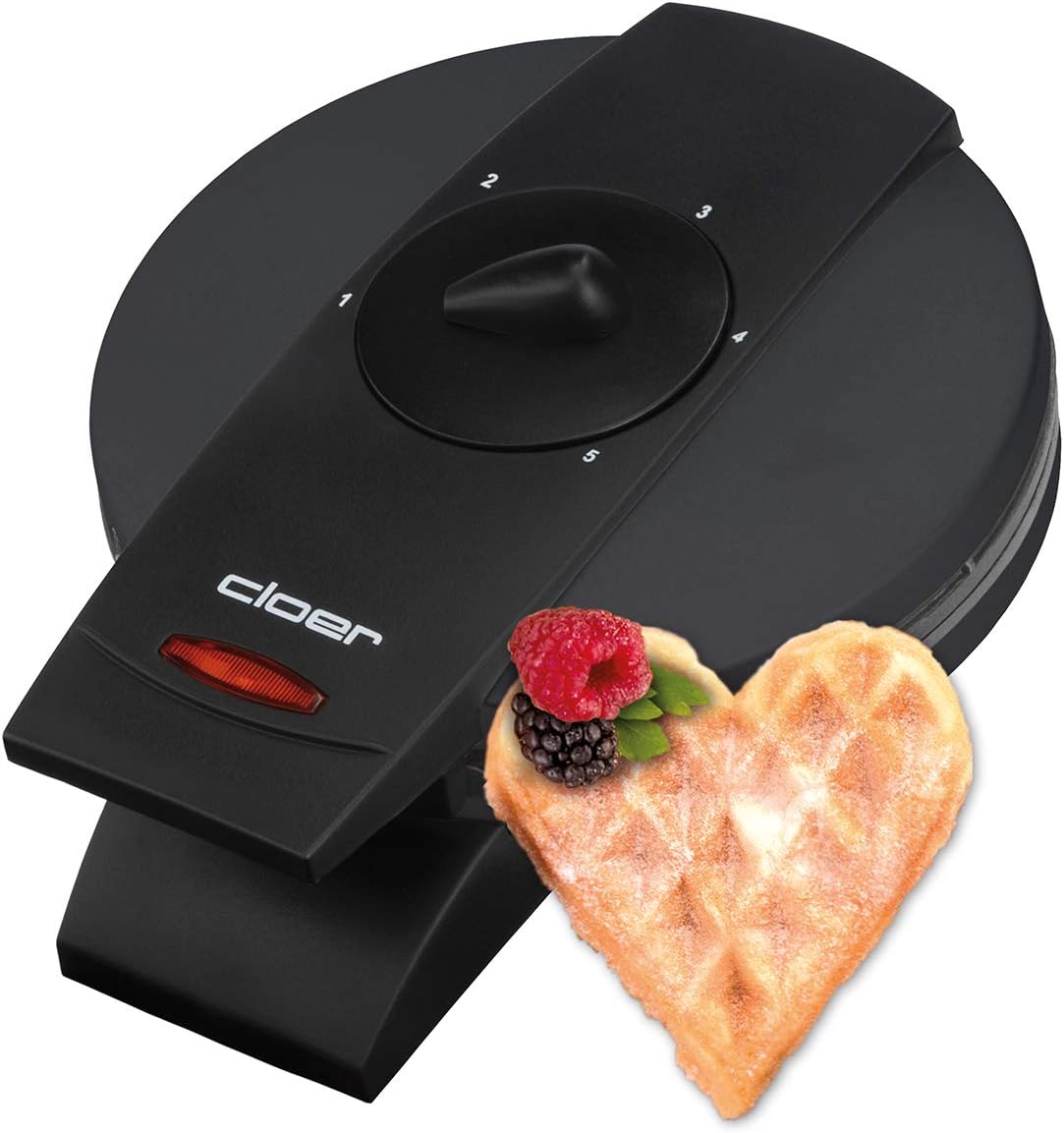Cloer 1620 waffle maker for classic heart waffles / 930 W / waffle size 15.5 cm / continuously adjustable degree of browning / black