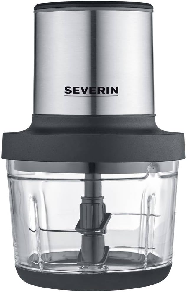 SEVERIN KM 3866 Cordless Universal Chopper for Coarse and Fine Chopper, Chopper with Extensive Accessories, Matte Black / Brushed Stainless Steel