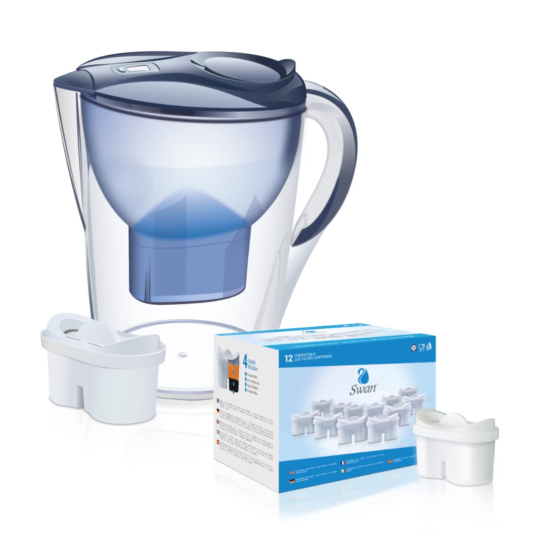 Bellerofonte Water Filter Jug XL Compatible with Brita Maxtra + 13 Water Filters Gift Total Volume 3.5 L, Filtered Water 2.7 L Color Blue