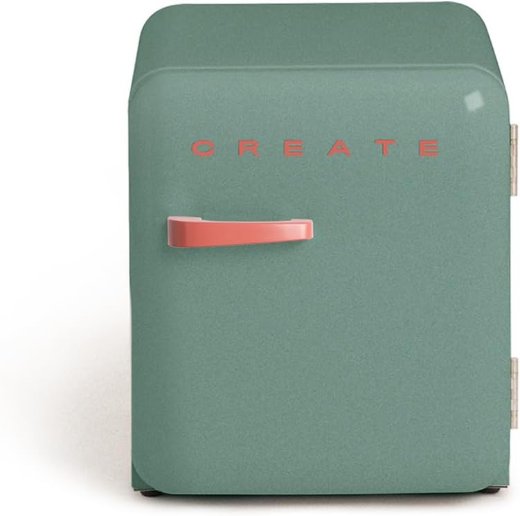 CREATE Retro Friend 50 Terracotta Fridge in Sage Green, Terracotta Handle / 85 W, Mini Bar, One Shelf, Retro Design, 50 cm, Two Shelves, 48 ​​L Capacity, Energy Saving, 50 x 44 x 49.8 cm