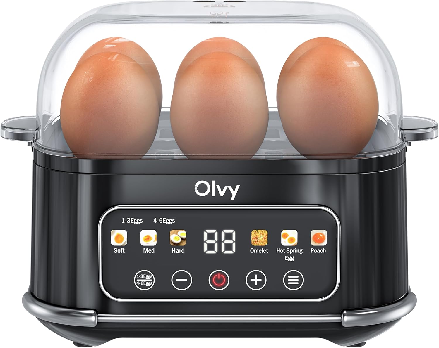 Olvy 6-in-1 Electric Egg Cooker with LCD Timer - 6 Egg Cooker and Steamer - Automatic Shut-Off - Dishwasher Safe Parts - Includes Measuring Cup