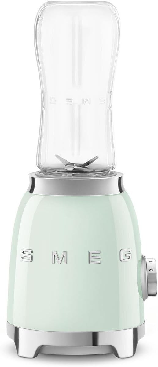 Smeg, Personal Blender PBF01PGEU, 2 Speed ​​Settings, Stainless Steel Double Blade, 2 x 600ml Bottles Included, Non-Slip Base, Integrated Cable Winder, 300W, Pastel Green