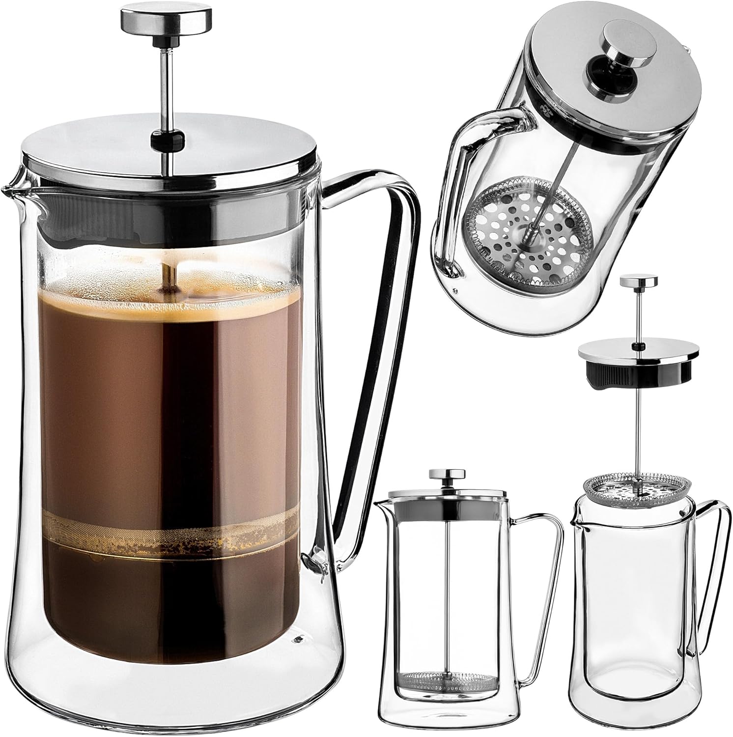 KADAX Coffee Maker 1 Liter French Press Borosilicate Glass and Stainless Steel Coffee Press Manual Coffee Maker Tea Maker Large Coffee Pot