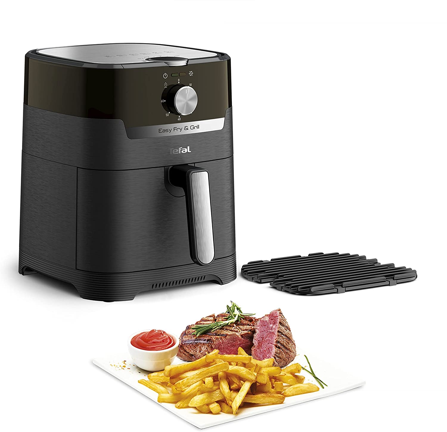 Tefal EY5018 Easy Fry & Grill Classic Hot Air Fryer | 2-in-1 Technology (Hot Air Fryer and Grill) | Capacity: 4.2 Litres | Adjustable Temperature | Timer | Black, XL