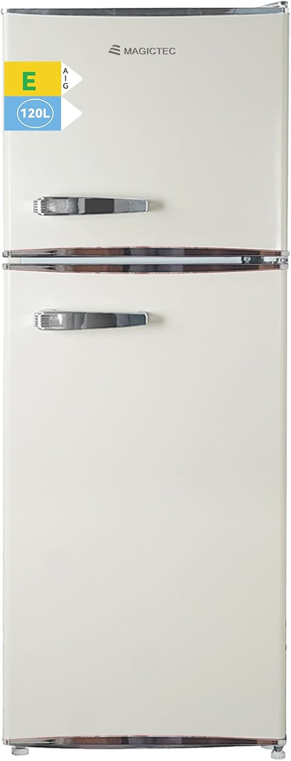 magictec Retro Fridge with Freezer | 120L (88L/32L) | Low Frost | Cool Freezer Combination | Vintage Design | LED Lighting | Cream
