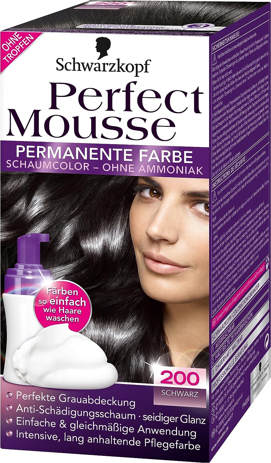 Schwarzkopf Perfect Mousse Permanent Colour Level 3 200 Black Pack of 2 x 93 ml