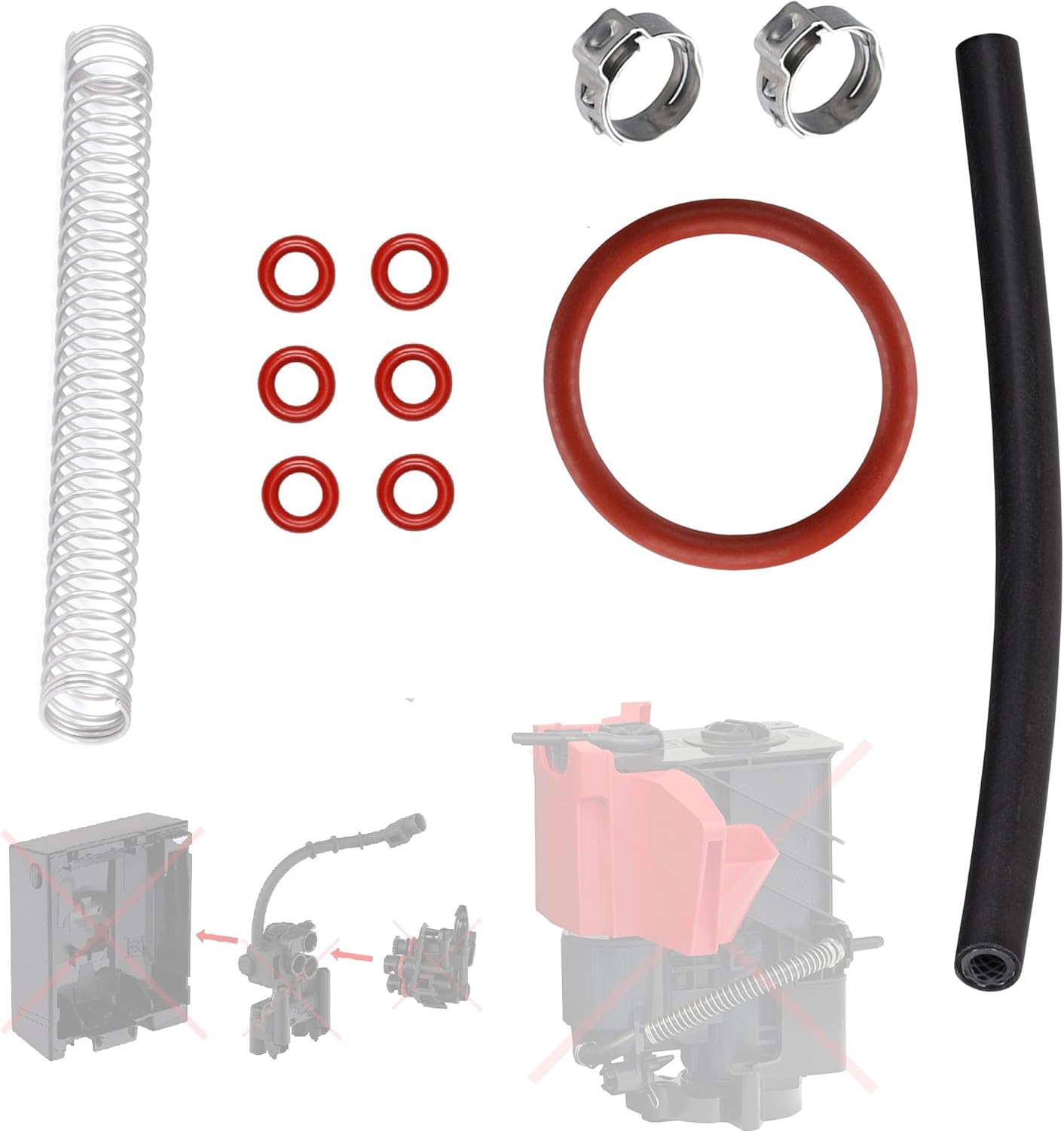 Snapworld-Kaffee Seal O-Ring Maintenance Kit Replacement Hose + Kink Protection Spring Compatible with Siemens & Bosch EQ.3 S100 S300 S500 VeroCup 100 300 and EQ.9 S300 S500 S700 S900 to Brewing Group