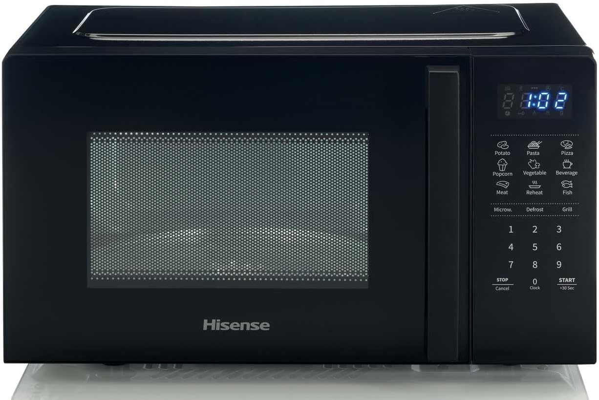 Hisense H20MOBS4HG Microwave with Electronic Control, Capacity 20 L, Power 700 Watt, Grill Function 800 W, LED Display, Touch Control, Color Black