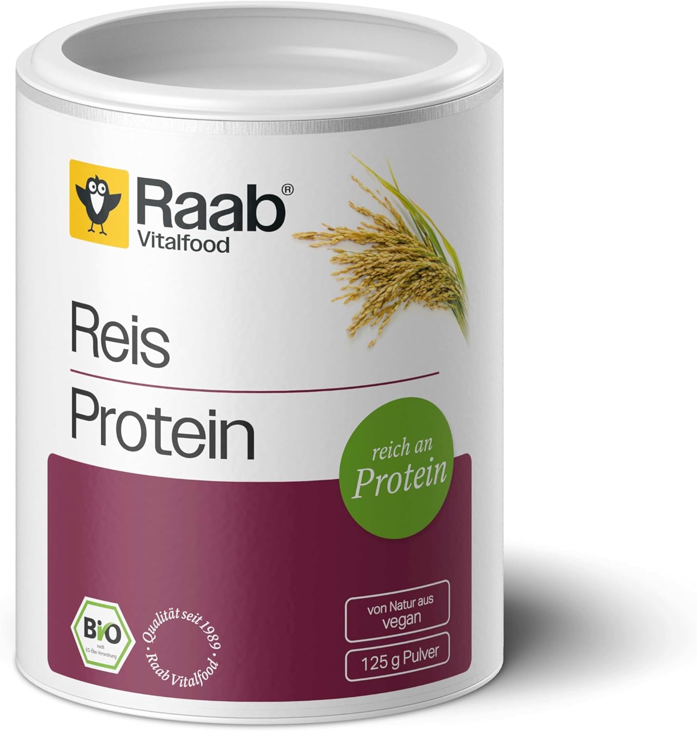 Raab Vitalfood Organic Rice Protein Powder with 80% Vegetable Protein Organic Vegan Laboratory Tested in Germany for Shakes 125 g