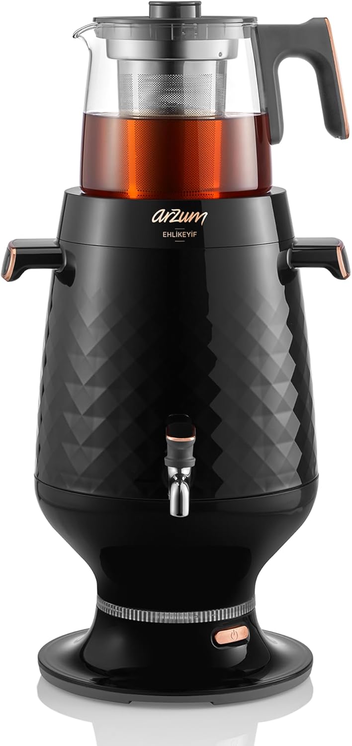 Arzum Ehlikeyf Semowar Electric Turkish Tea Maker, 2200 W, 3.5 L Kettle, 1.2 L Glass Teapot, Stainless Steel, Intelligent Temperature Control, Boil Dry Protection