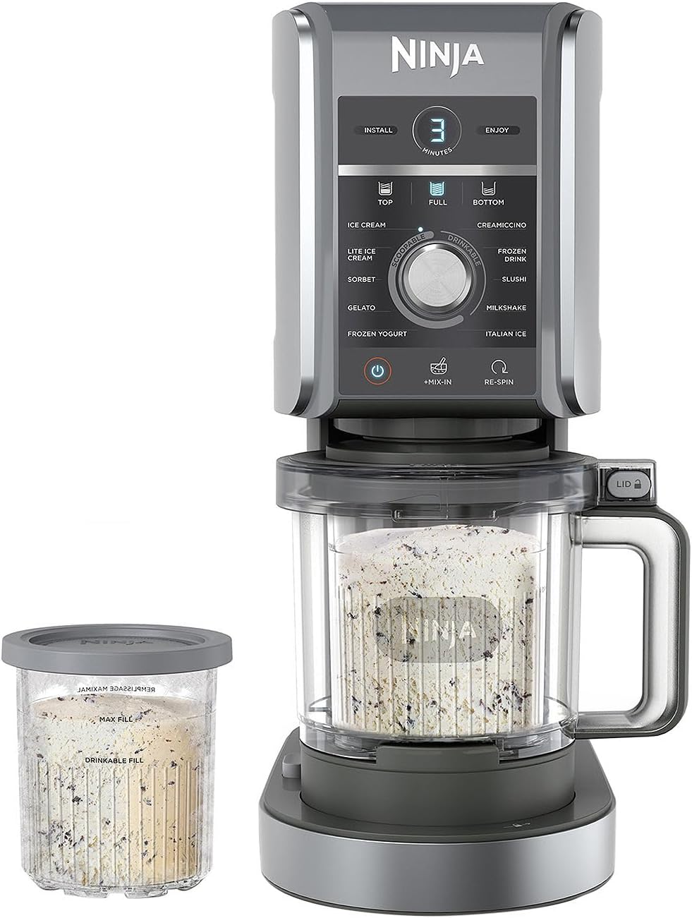 Ninja NC501 CREAMi Deluxe 11-in-1 Ice Cream and Ice Cream for Ice Cream, Sorbets, Smoothies, Frozen Drinks and More, 11 Programs with 2 XL Pint Containers, Family Size, Perfect for Kids, Silver